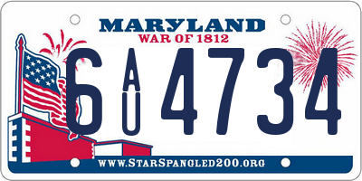 MD license plate 6AU4734