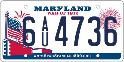 MD license plate 6AU4736