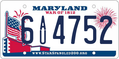 MD license plate 6AU4752