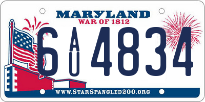 MD license plate 6AU4834