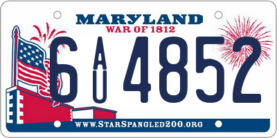 MD license plate 6AU4852