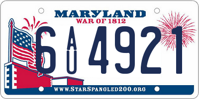 MD license plate 6AU4921
