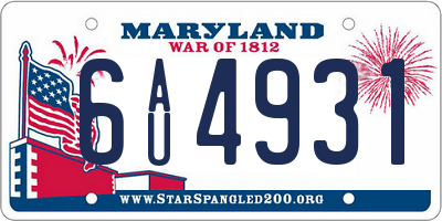 MD license plate 6AU4931
