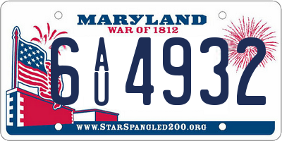 MD license plate 6AU4932