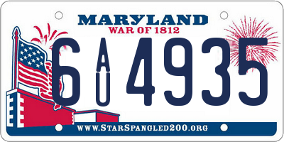 MD license plate 6AU4935