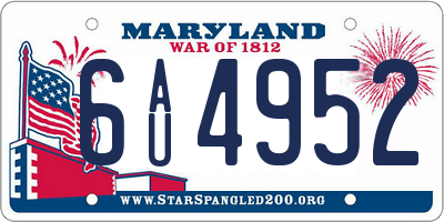 MD license plate 6AU4952