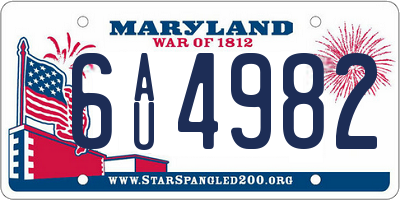 MD license plate 6AU4982