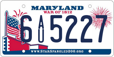 MD license plate 6AU5227