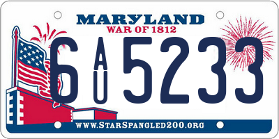 MD license plate 6AU5233