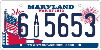 MD license plate 6AU5653