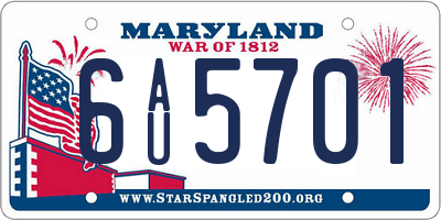 MD license plate 6AU5701