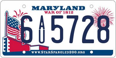 MD license plate 6AU5728