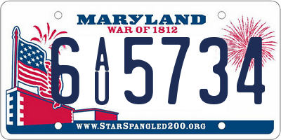 MD license plate 6AU5734