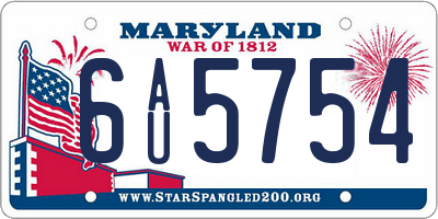 MD license plate 6AU5754