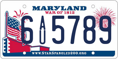 MD license plate 6AU5789