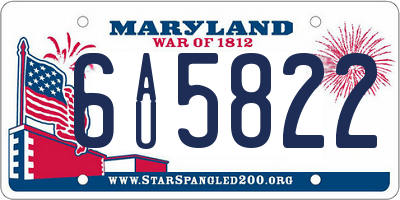 MD license plate 6AU5822