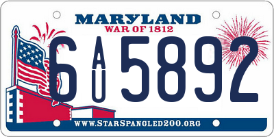 MD license plate 6AU5892