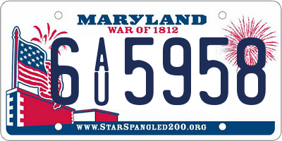 MD license plate 6AU5958