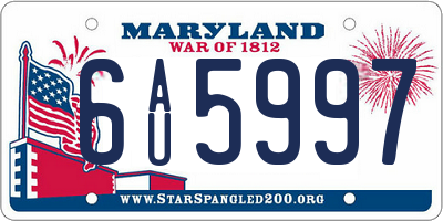 MD license plate 6AU5997