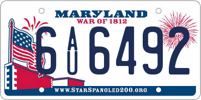 MD license plate 6AU6492
