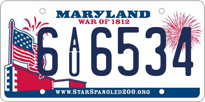 MD license plate 6AU6534