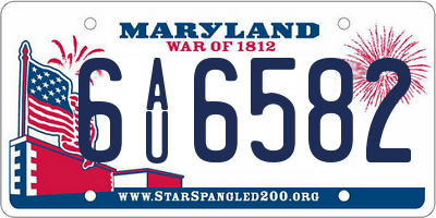 MD license plate 6AU6582