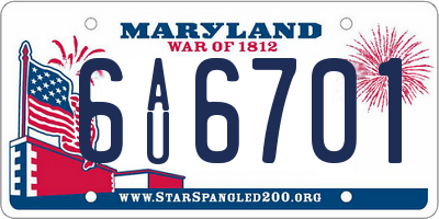 MD license plate 6AU6701