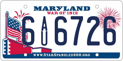MD license plate 6AU6726