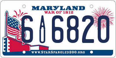 MD license plate 6AU6820
