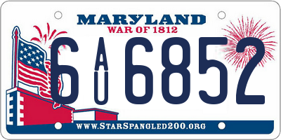 MD license plate 6AU6852