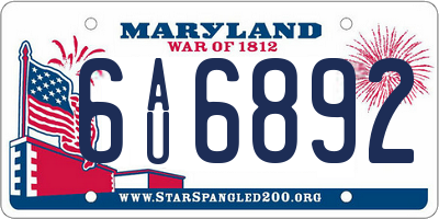 MD license plate 6AU6892