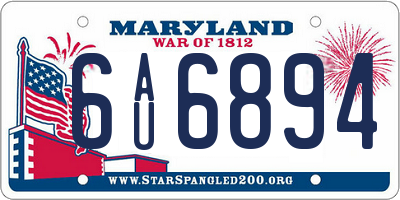 MD license plate 6AU6894