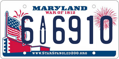 MD license plate 6AU6910