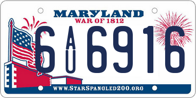 MD license plate 6AU6916