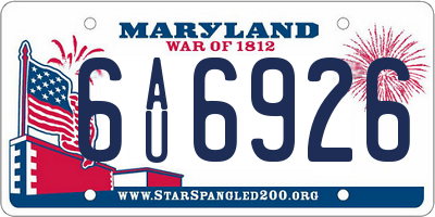 MD license plate 6AU6926
