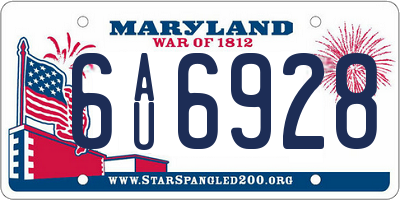 MD license plate 6AU6928