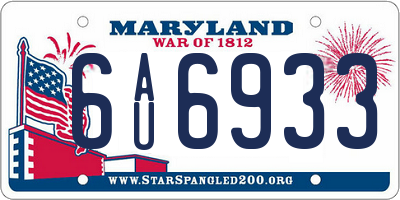 MD license plate 6AU6933
