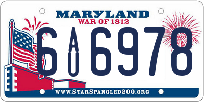 MD license plate 6AU6978