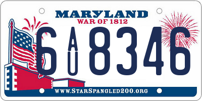 MD license plate 6AU8346