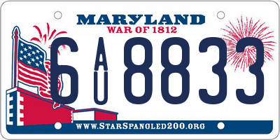 MD license plate 6AU8833