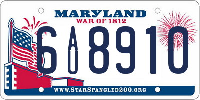MD license plate 6AU8910