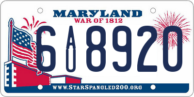 MD license plate 6AU8920