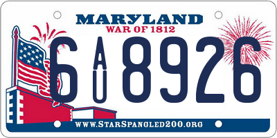 MD license plate 6AU8926