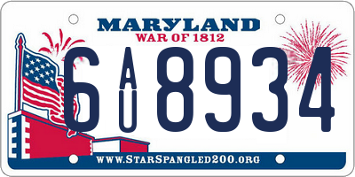 MD license plate 6AU8934