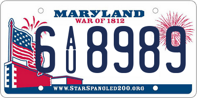 MD license plate 6AU8989