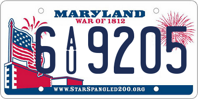 MD license plate 6AU9205