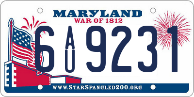 MD license plate 6AU9231