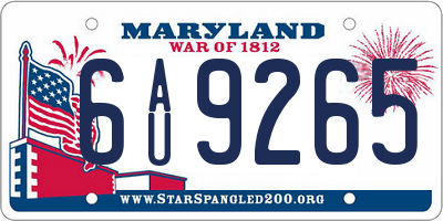 MD license plate 6AU9265