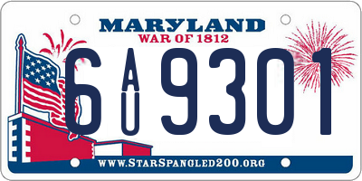 MD license plate 6AU9301