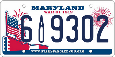MD license plate 6AU9302